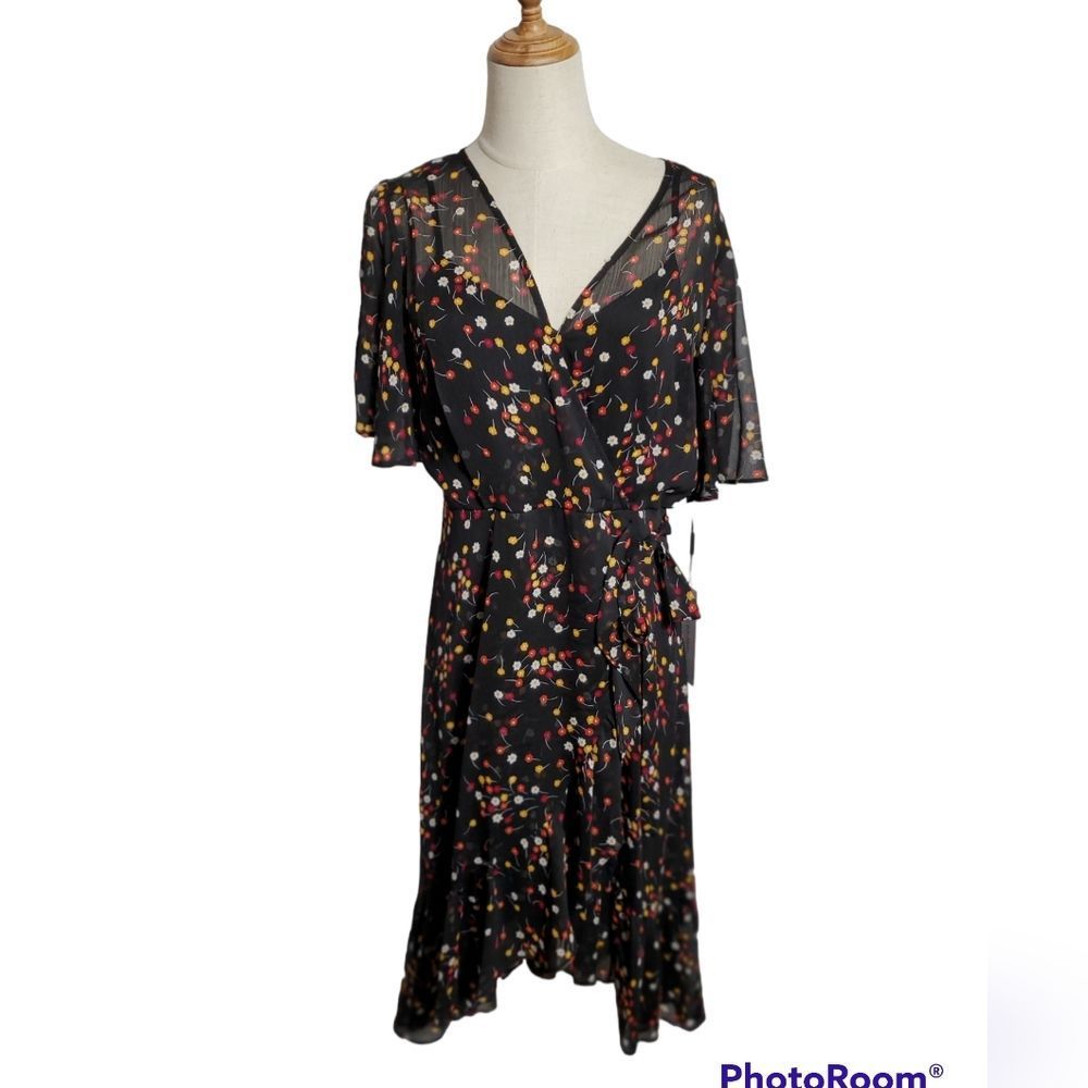 NWT Calvin Klein Black Floral Midi Dress